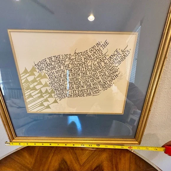 Framed Michael Podesta Art with Gold Wood Frame “Praise Ye The Lord” Psalm 150 - Picture 7 of 10